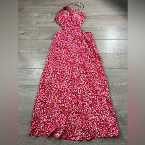 ASTR Colette Floral Satin Cutout Midi Dress - Picture 3 of 14